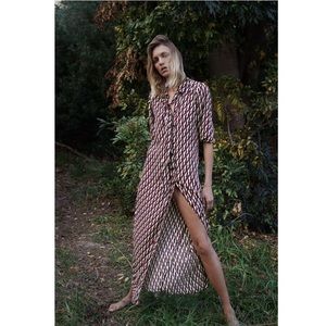 Zara Print Dress with Tied Lapel Collar, Small